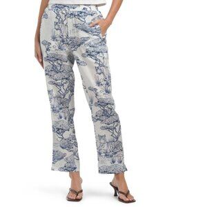 LAS SURENAS White Linen Blend Safari Pants